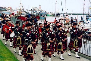 Maybole Pipe Band marching in Girvan, Ayrshire