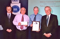 Awards ceremony at the Balmoral Hotel, Edinburgh. Gavin Tomlinson, David Kiltie, Jim McDermott and Magnus Magnusson. Click on the image for a larger photo.