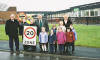 Pupils from Gardenrose Primarywith lollipop lady Mrs Jackie Boughen and acting head teacher Mrs Jessie Caldow at the launch of the school's 20mph zone, with councillors Andy Hill (left) and Alan Murray. Click here to view full size.