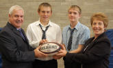 Blair Jardine and John Dewar With Rodger Stewart and Isabel Johnstone (depute head teacher)