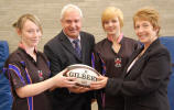 Sharron Gemmell and Sam Wallace (selected for the South/East Scotland Girls Squad) with Rodger Stewart and Isabel Johnstone